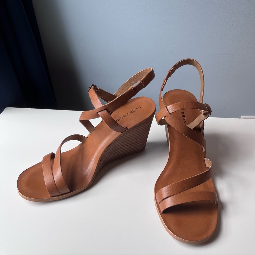 Lucky Brand Leather Upper Brown Heeled Strapy Sandals Size 11
